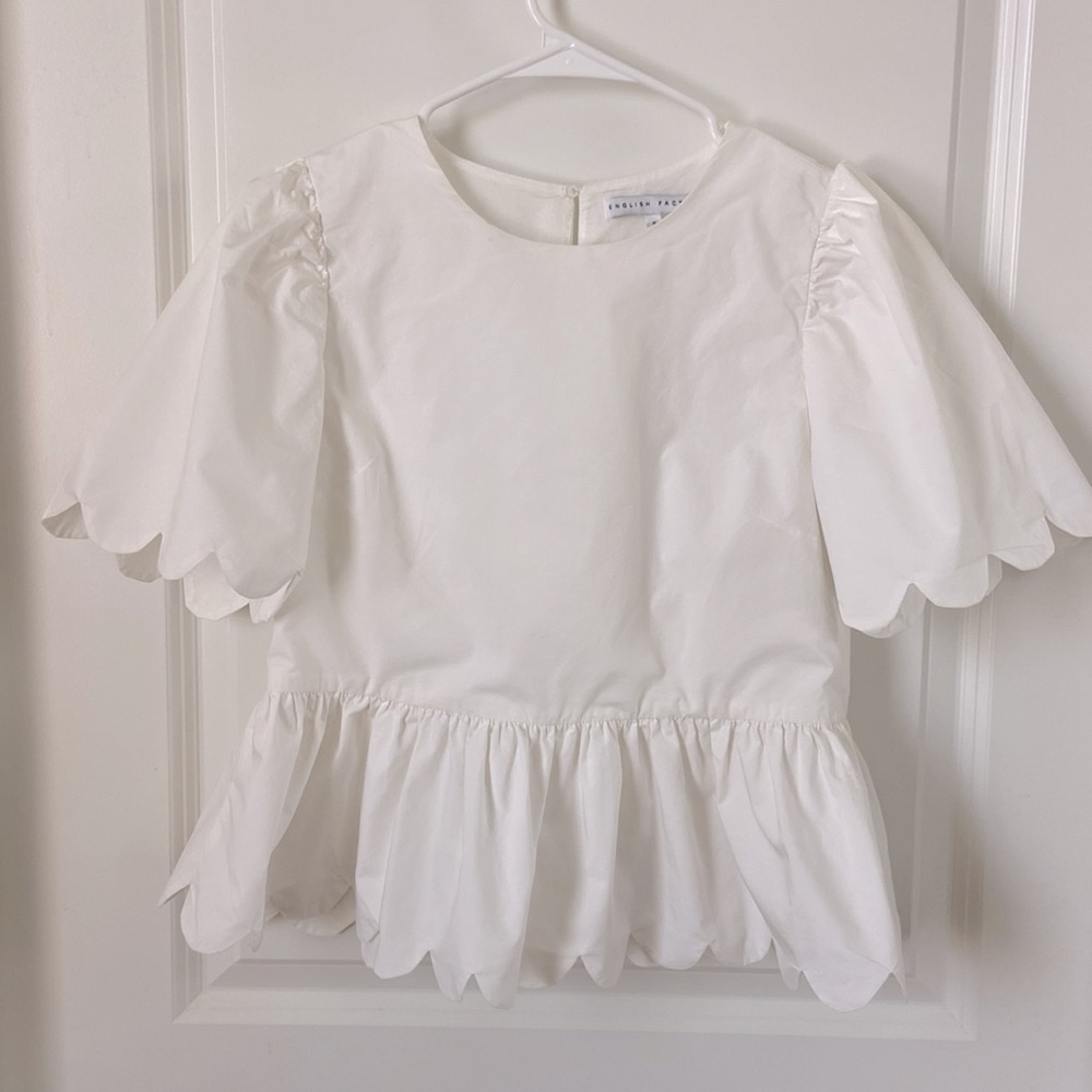 Anthropologie English Factory Puff-Sleeve Scalloped Blouse Small - Picture 6 of 10